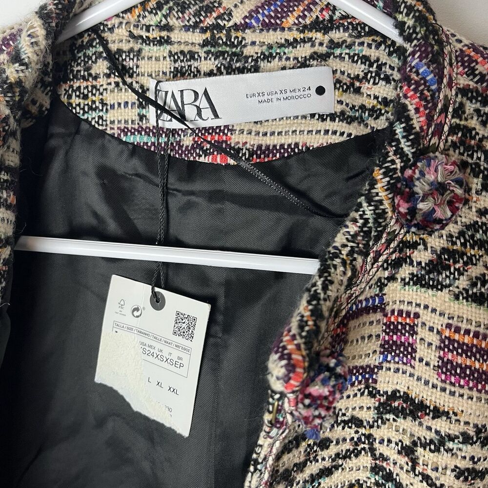 NWT Zara Jacquard Jacket Cardigan Wool / Cotton Blend in Multicolor XS Boho - Picture 4 of 9
